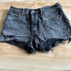 Levi’s 459 Distressed Black Denim Shorts